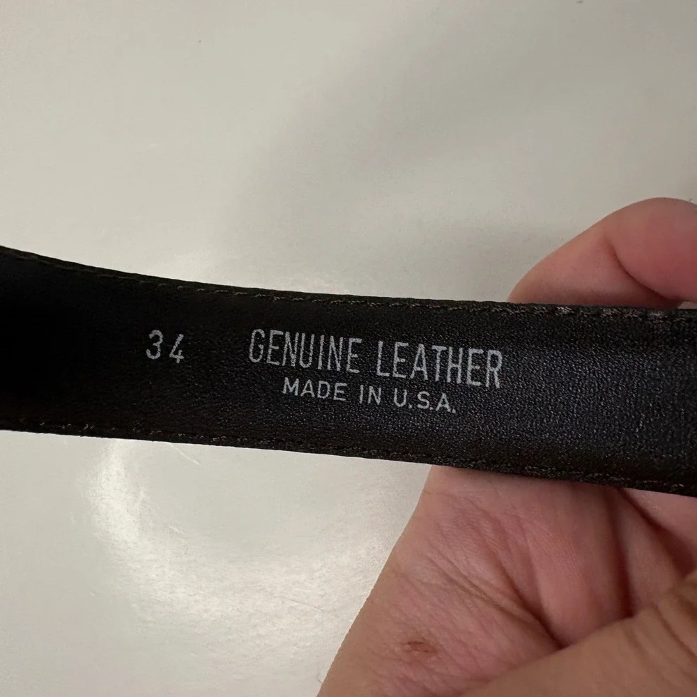 Unbranded Genuine Leather Belt Mens 34 Black Gold Buckle Made in USA